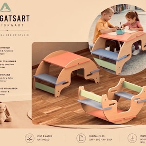 Montessori Swing Table Chair Set Plans: DIY Plywood Seasaw CNC Files (Digital Download)