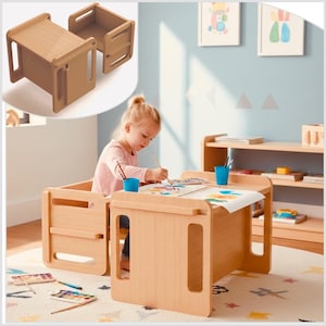 Planos de mesa y sillas Montessori para niños pequeños: Archivos cortados con láser CNC de madera contrachapada (Descarga digital)