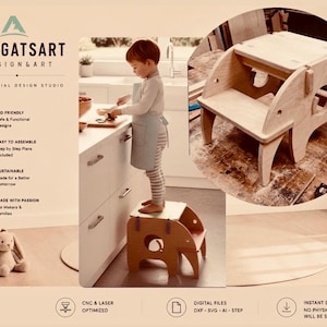 Montessori Elephant Step Stool Plans: DIY Plywood CNC Kids Furniture (Digital Download)