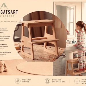 Montessori Inspired Plywood Step Stool Plans: DIY CNC Laser Cut Files (Digital Download )