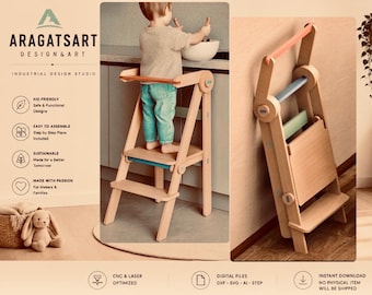 Montessori Foldable Learning Tower Plans: DIY Plywood CNC Laser Cut Files (Digital Download)