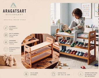 Montessori-Schuhregalbank-Pläne: CNC-Sperrholzdateien (Digitaler Download)
