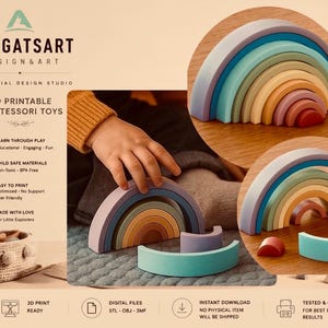 3D Printed Rainbow Arch Stacker: Montessori Learning Toy STL File (Digital Download)