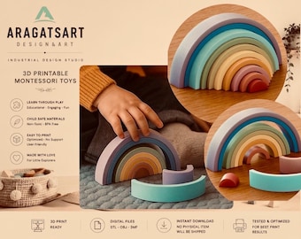 3D Printed Rainbow Arch Stacker: Montessori Learning Toy STL File (Digital Download)