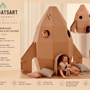 Faltbares Raketen-Spielhaus aus Pappe – Montessori-Raumschiff-Spielplatz zum Selberbauen (Digitaler Download)