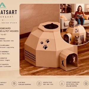 Foldable Cardboard IGLOO Cat House – DIY Cat Bed, Playground (Digital Download)