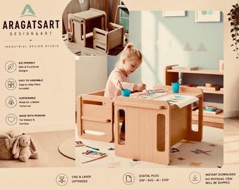 Montessori Toddler Table Chair Set Plans: DIY Plywood CNC Laser Cut Files (Digital Download)