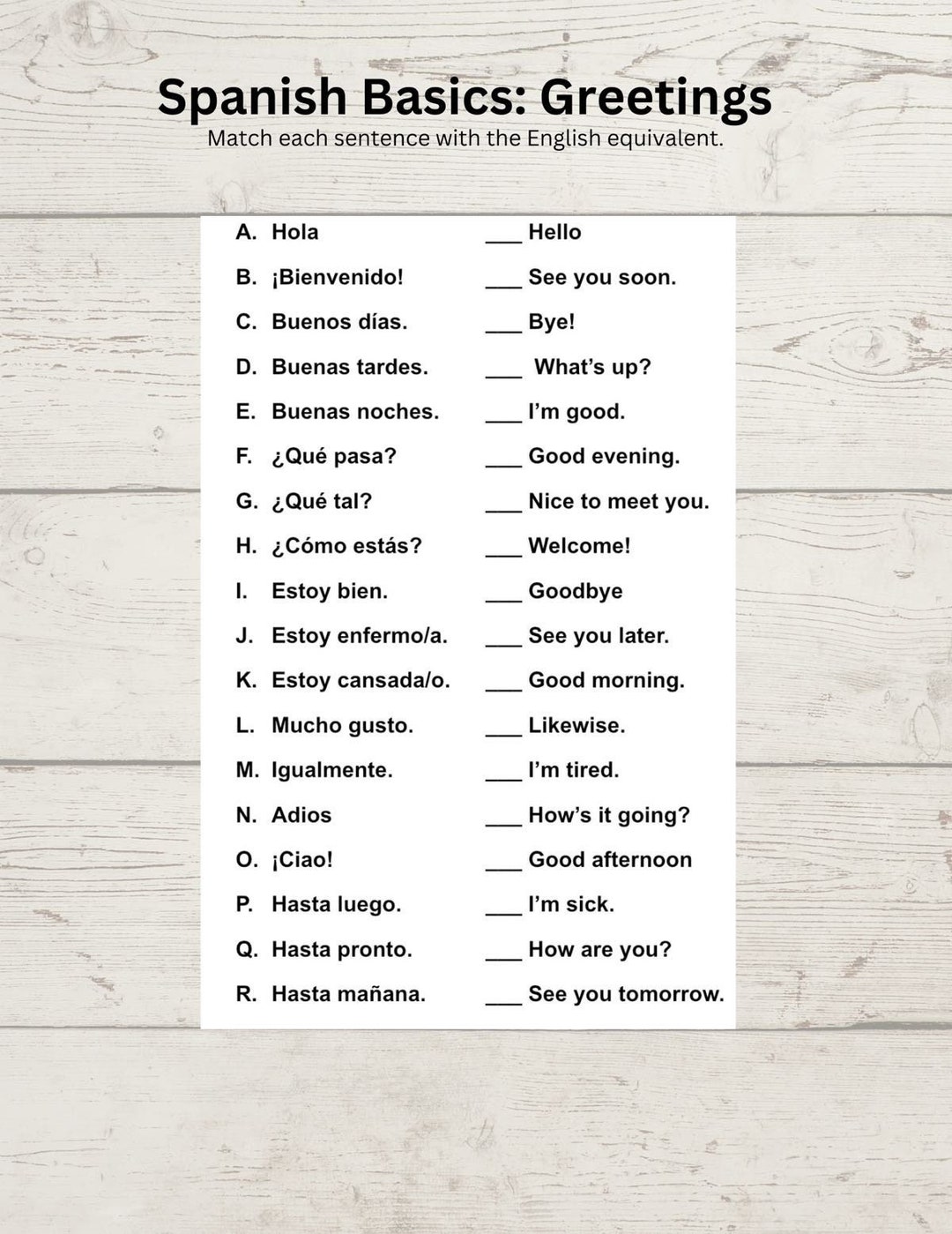 spanish greetings worksheet