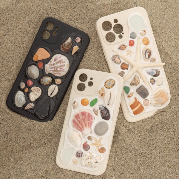 Mosaic handmade Phone case - with authentic collected Seashells and seaglass.