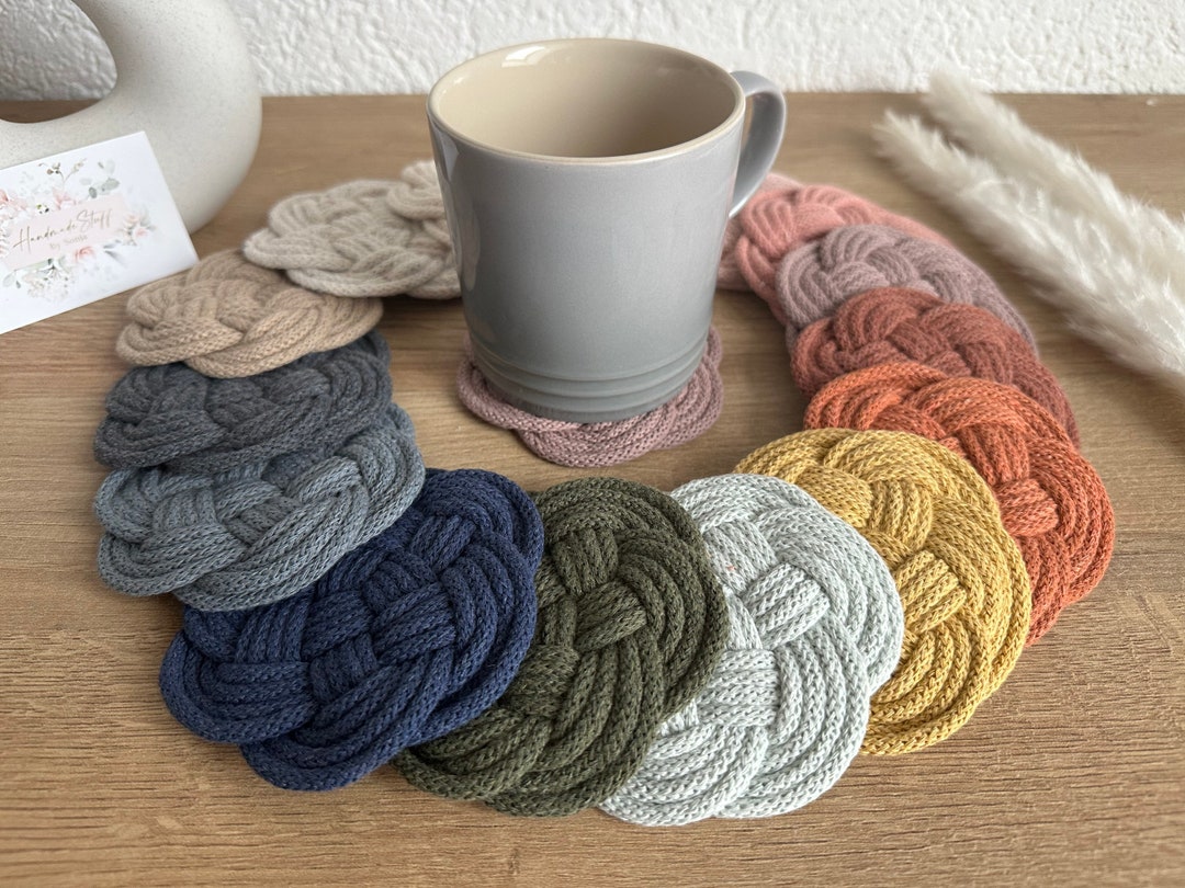 6er Set Untersetzer Rund Mit Halter – Boho-Stil Aus Baumwolle – Saugfähig & Rutschfest – 10 Cm Durchmesser – Perfekt Für Küche, Bar Oder Als Deko