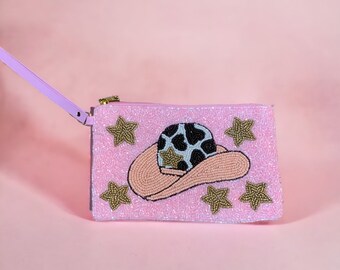 Pink Cowboy Hat Beaded Wristlet, Cowboy Hat Beaded Wristlet, Beaded Wristlet, Pink Wristlet, Gifts for her, Gifts for her, Nashville Bach