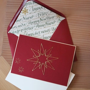 Cartão de Natal bordado à mão com estrela