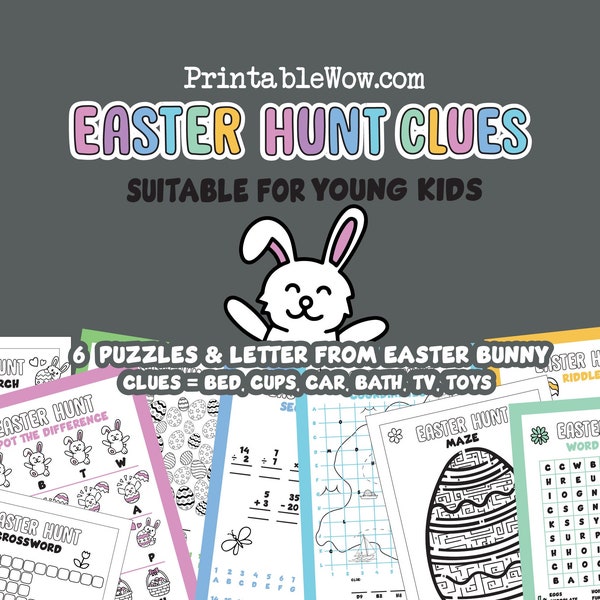 Little Kids Easter Scavenger Hunt Clues - Younger Kids Easter Treasure Hunt - Easter Hunt Games for Juniors - Easter Egg Hunt 5-8 Year Olds