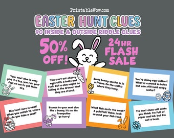 90 Easter Riddle Clues - Inside and Outside Easter Treasure Hunt - Easter Riddle Games - Easter Egg  Scavenger Hunt Home Clues