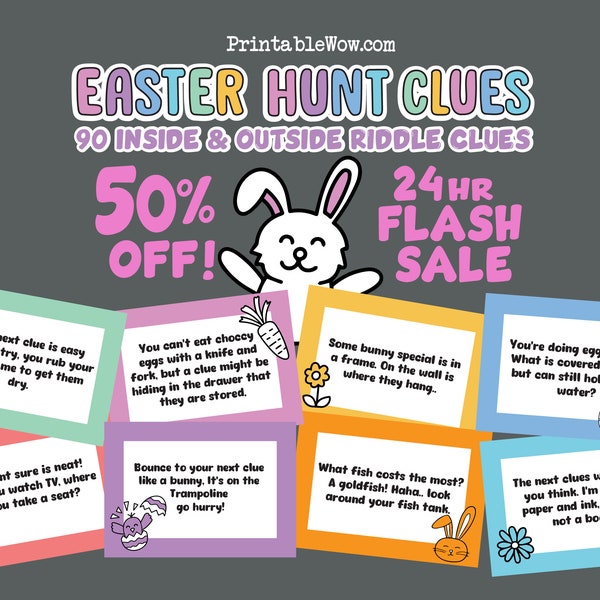 90 Easter Riddle Clues - Inside and Outside Easter Treasure Hunt - Easter Riddle Games - Easter Egg  Scavenger Hunt Home Clues