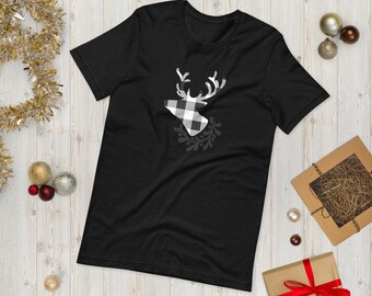 Christmas t-shirt- Holiday T-Shirt, Reindeer, Buffalo Plaid