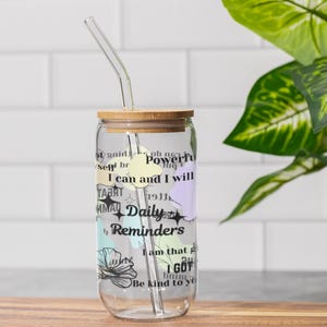 Mental Health Glass Cup, Daily Manifestation Reminders Glass Cup, Affirmations , Self gift, Self love, Self Love Glass Cup ,Daily Reminders