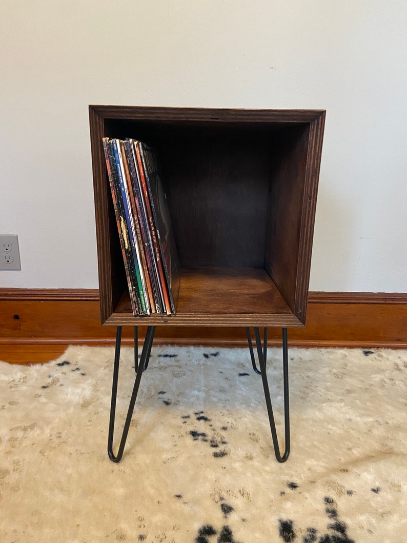 Minimalist Mid Century Modern Vinyl Record Storage and Turntable Stand