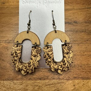 Wooden Earrings | Wooden Engraved Floral Earrings | Dangle Earrings | Floral Earrings | Lightweight Earrings | Wooden Earrings