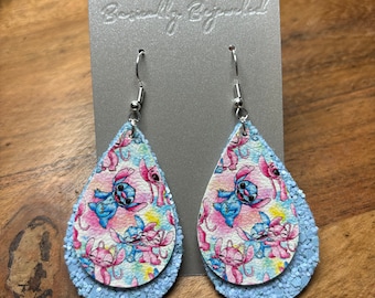 Faux Leather Earrings | Stitch and Angel Inspired Earrings | Cartoon Earrings |  Lightweight Earrings | Character Earrings