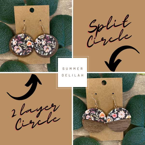 Faux Leather Earrings | Summer Delilah | Floral Earrings | Wood Earrings | Dark Floral