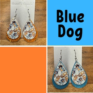 Faux Leather Earrings | Blue Dog Earrings | Cartoon Earrings | Blue Dog Cartoon Jewelry | Lightweight Earrings | Character Earrings