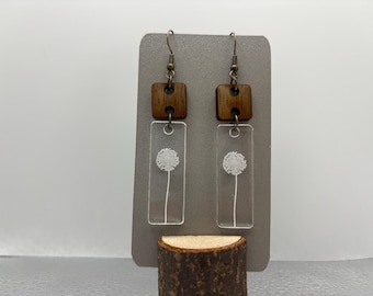 Wood & Acrylic Earrings | Dandelion Earrings | Dandelion Jewelry | Dangle Earrings | Floral Earrings | Floral Jewelry | Lightweight Earrings
