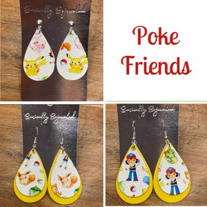 Faux Leather Earrings | Poke Friends Earrings | Poke Friends Jewelry | Lightweight Earrings | Character Earrings