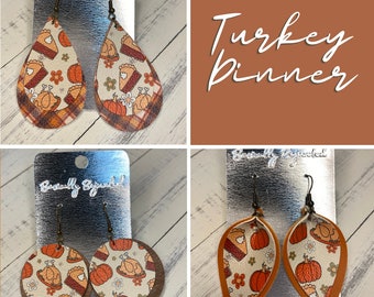 Pendientes de cuero sintético / Pendientes de cena de pavo / Pendientes de Acción de Gracias / Pendientes de cena de Acción de Gracias / Pendientes ligeros / Pendientes de otoño