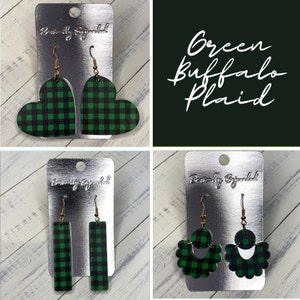 Acrylic Earrings | Acrylic Green Buffalo Plaid Earrings | Dangle Earrings | Christmas Earrings | Christmas Jewelry