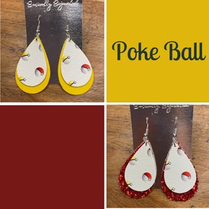 Faux Leather Earrings | Poke Ball Earrings | Poke Earrings | Poke Jewelry | Lightweight Earrings | Character Earrings