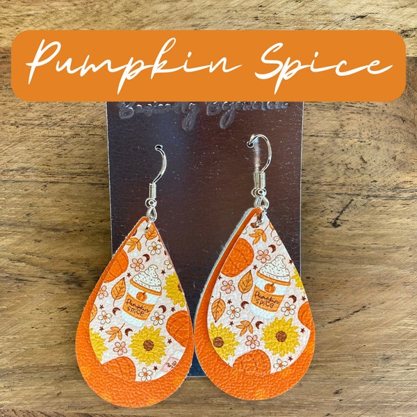 Faux Leather Earrings | Pumpkin Spice Earrings | Pumpkin Spice Latte | Teardrop Shaped Earrings | Dangle and Drop Earrings | Fall Earrings