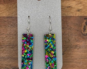 Acrylic Earrings | Glitter and Sparkle Bar Rectangle Earrings | Dangle Earrings | Bar Earrings | Lightweight Earrings