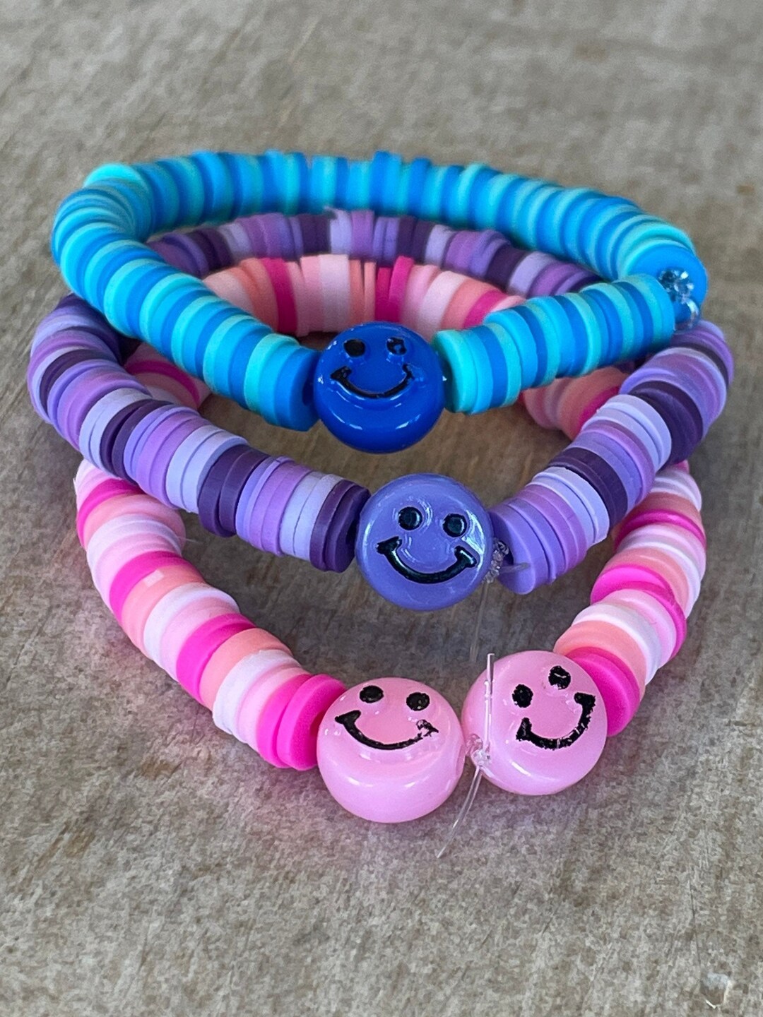 2 Smile Purple Lavender Clay Beads Stretch Bracelets Preppy + Sticker  Aesthetic