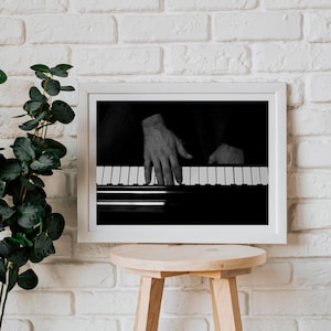 Black and White Piano Hand Photography – Minimalist Music Wall Art