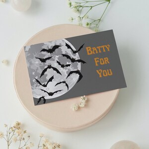 Halloween Card, Batty for you, Halloween cards, Halloween greeting cards, 5x7 cards, bat cards, moon and bats, aesthetic halloween card