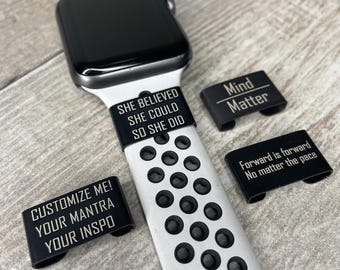 Personalized Watch Band Charm, Apple Watch, Garmin, Coros, Watch badge, Laser Engraved, Runners, Gift, Mantra, Motivation, Inspiration