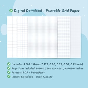 Printable Graph Paper, Graph Paper Bundle, Squared Paper, Templates Graph Pages Notebook, Grid Paper, Digital Download, Planner Inserts