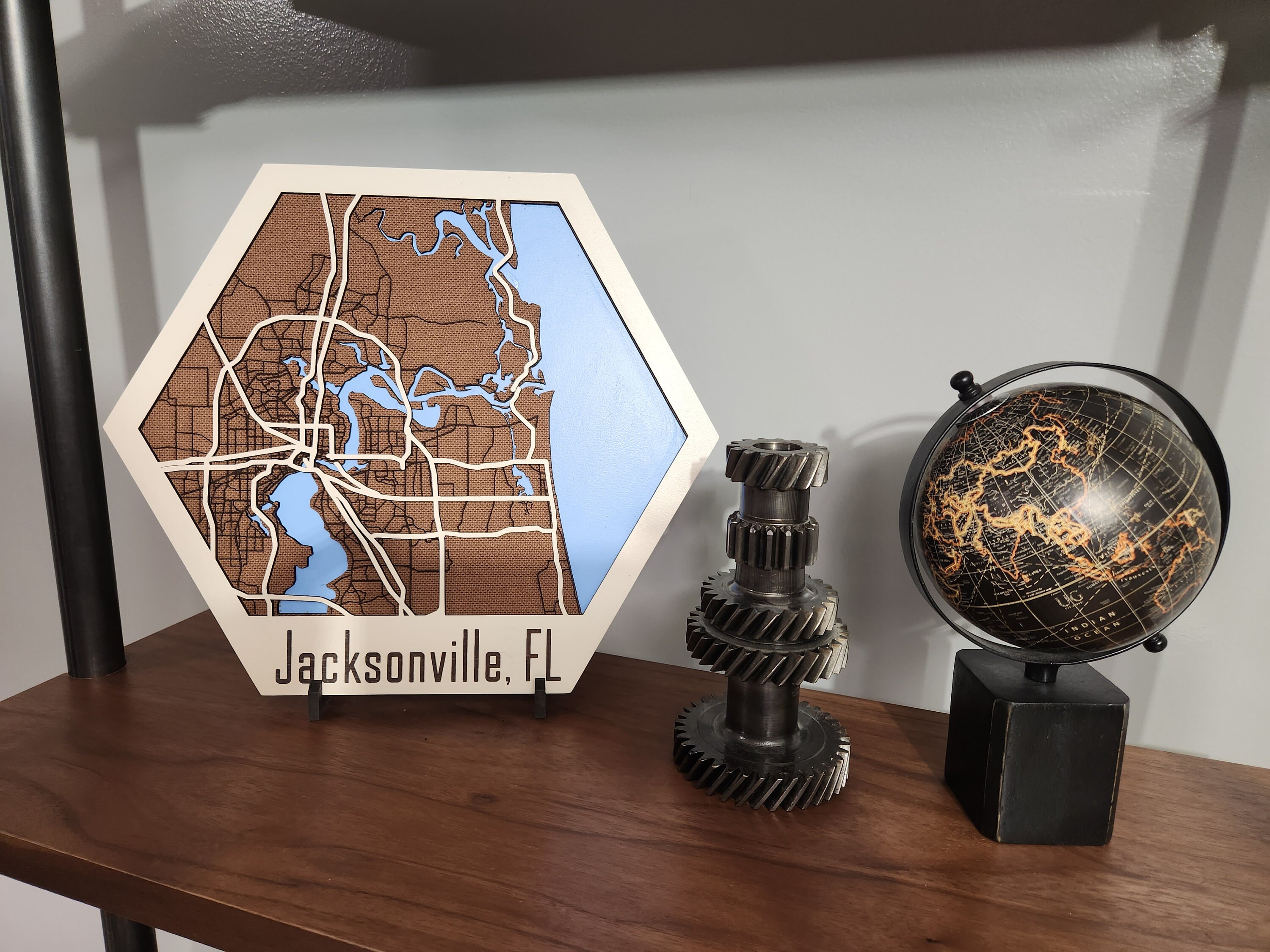 Custom Wood City Map, Wooden Laser Engraved, Laser Cut, Hexagonal Map