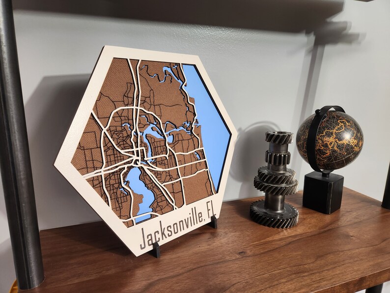 Custom Wood City Map, Wooden Laser Engraved, Laser Cut, Hexagonal Map