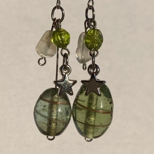 Green Star Beaded Earrings