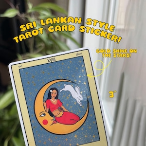 SRI LANKAANSE TAROT | Tarotsticker, Sri Lankaanse sticker, de maan tarotsticker, Singalese sticker, Tamil sticker, gouden sticker, Ceylon kunst, nr. 18