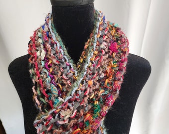 Boho Knitted Long Ribbon Scarf -  Mystery Faire