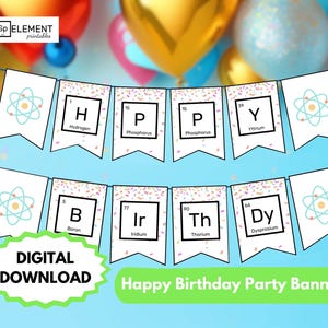Science Birthday Banner PRINTABLE // scientist party, chemistry, periodic table of elements, instant download, party decor, classroom