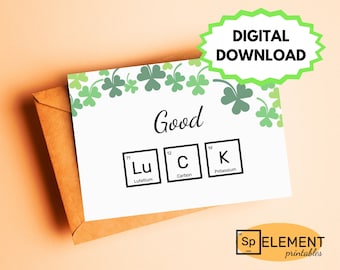 Nerdy Good Luck card, Printable, Chemistry card, Science card, periodic table of elements, new job, science teacher leaving, student teacher