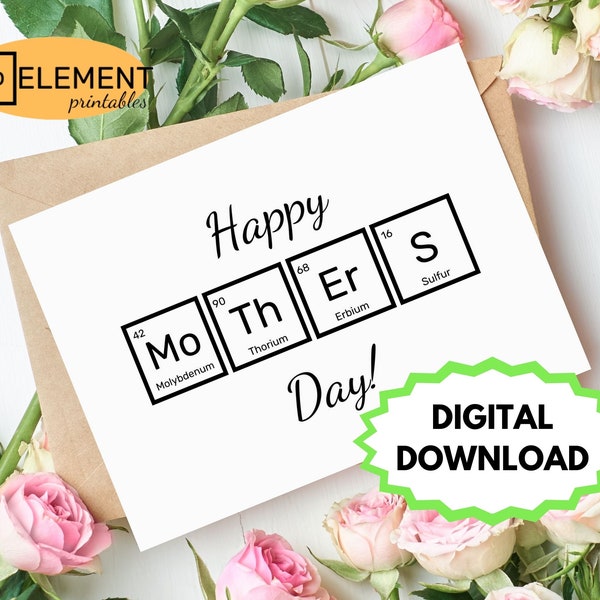 Nerdy Mother's Day card, Periodic Table of Elements, Chemistry card, science mom, Mothering Sunday, 5x7inch, blank inside