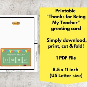 Science Teacher Thank You Card, Printable, Chemistry, Periodic Table of ...