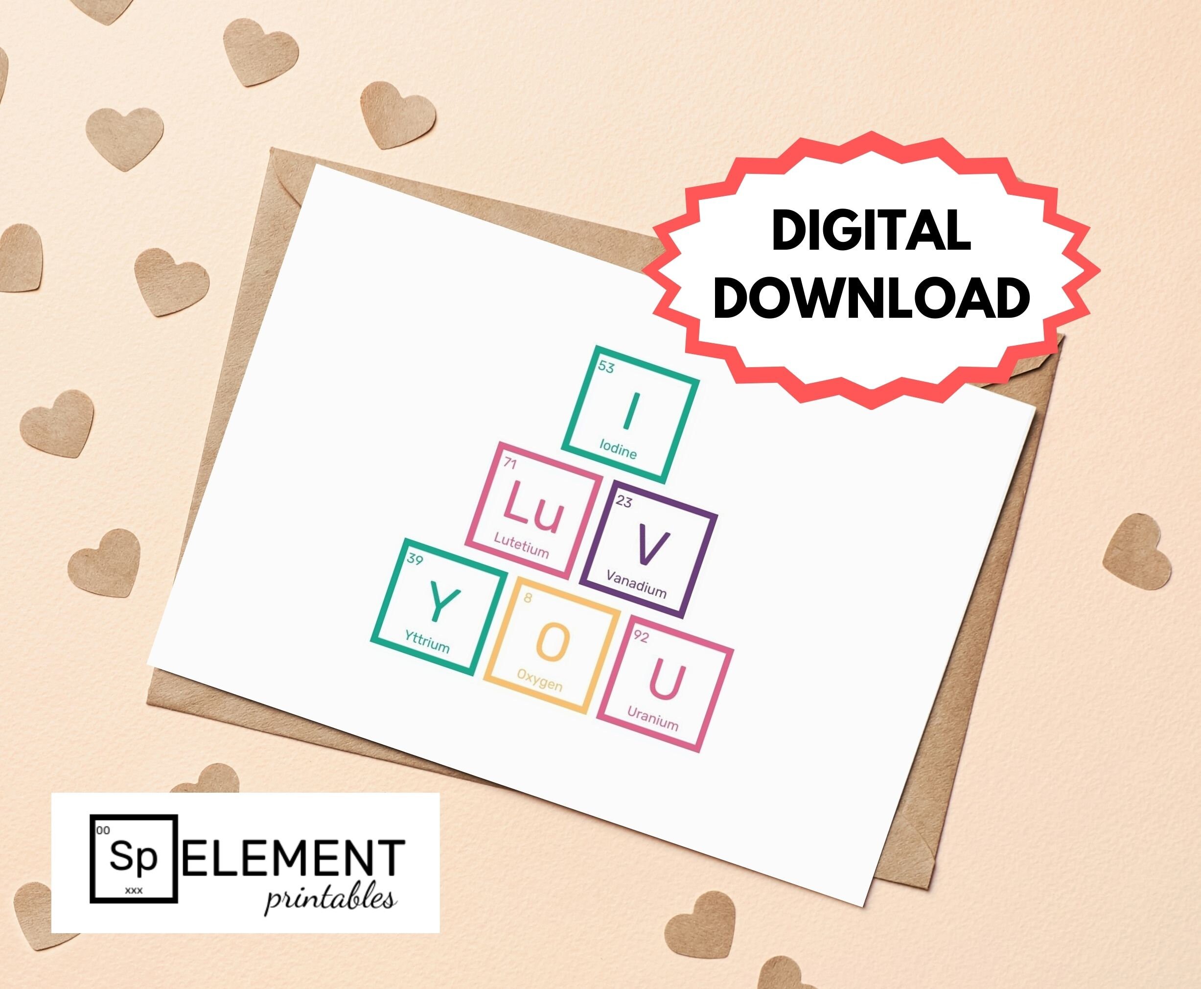 Nerdy Valentine Cards Printable, Bundle of 6, Colourful 5x7 Card Nerdy Card Periodic Table ...