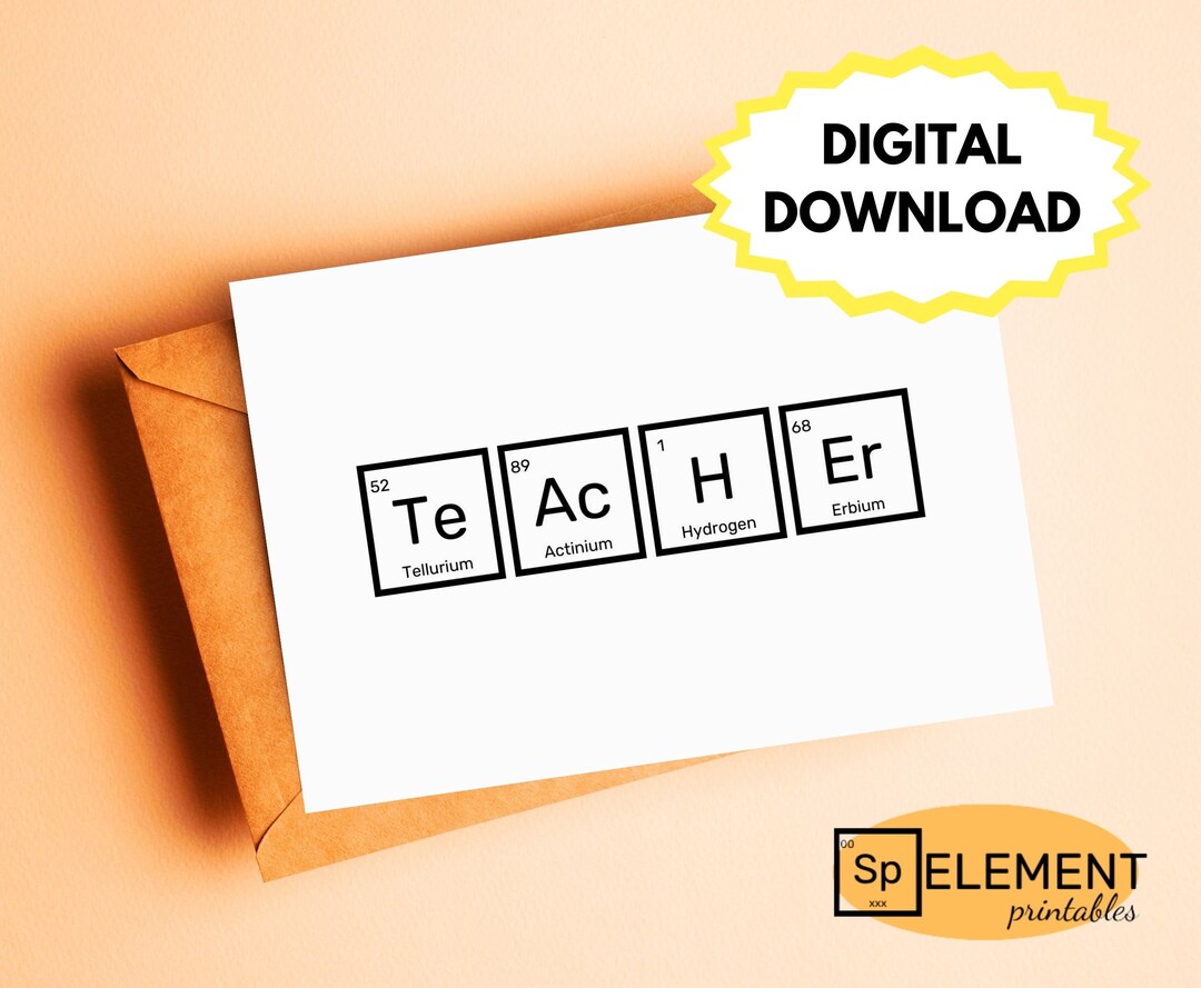 Science Teacher Thank You Card, Printable, Chemistry, Periodic Table of
