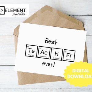 Science Teacher Thank You Card, Printable, Chemistry, Periodic Table of ...
